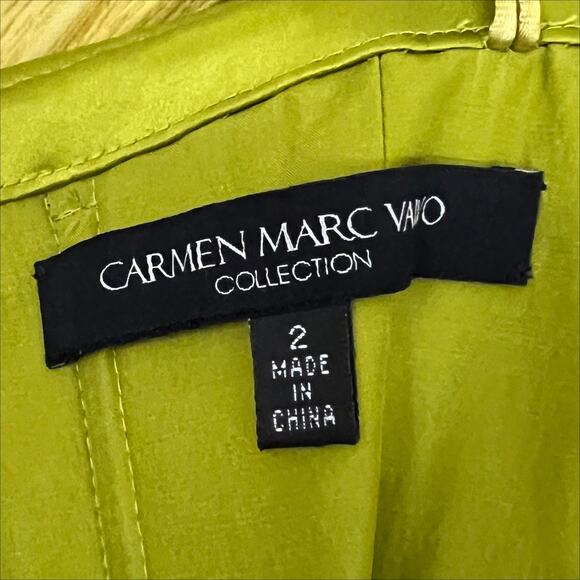 Carmen Marc Valvo Lime Green Pleated Strapless Beaded Waist Maxi Dress Gown 2 - Picture 9 of 10
